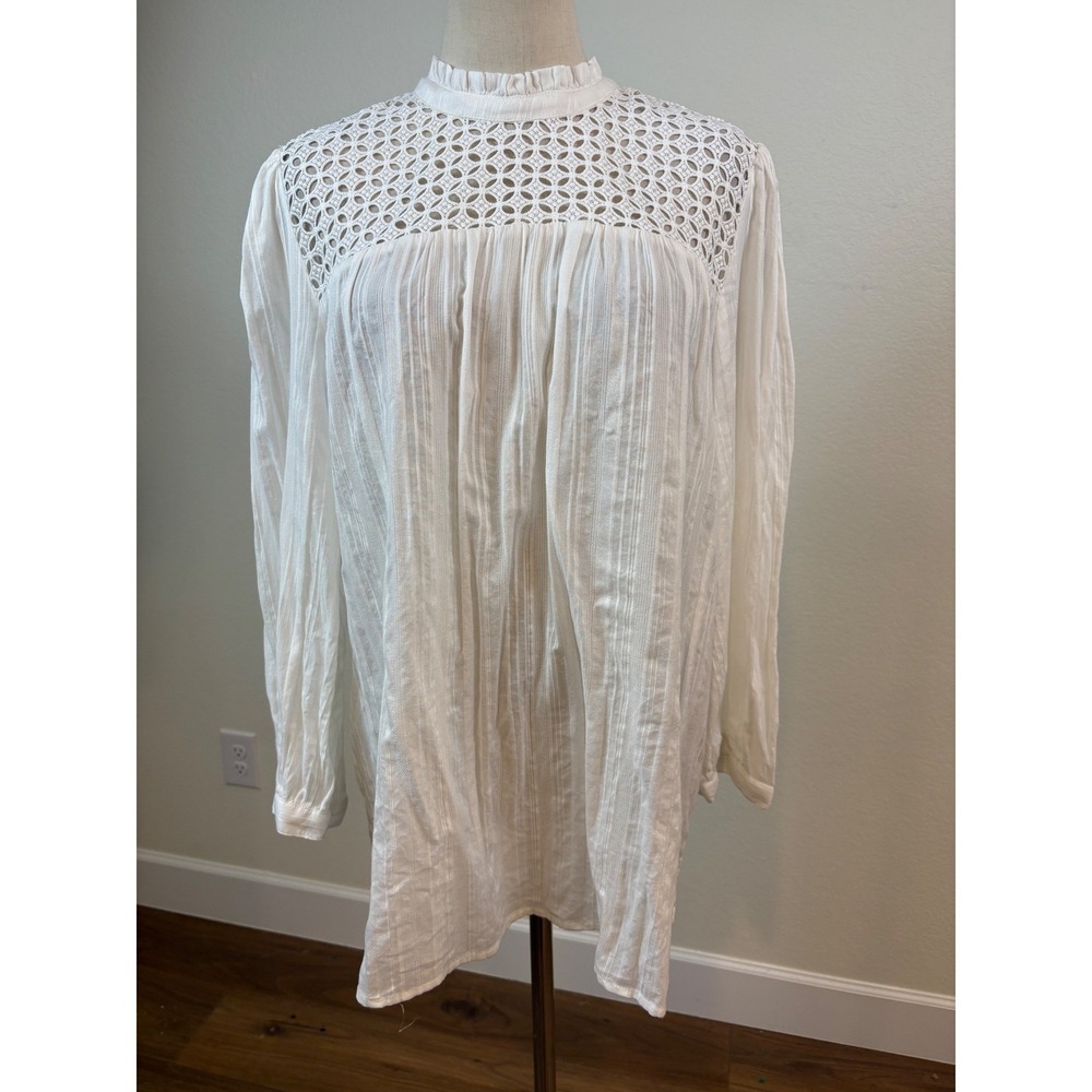 Gap Blouse Womens XL Tall White Eyelet Lace Ruffle Boho Top Peasant Victorian - Picture 2 of 7